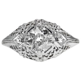 Art Deco Diamond Ring in Platinum, GIA Certified 0.84-carat