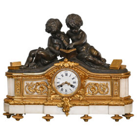 French Marble & Bronze Figural Mantel Clock