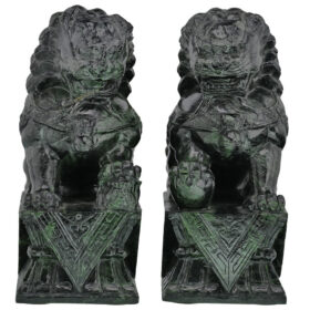 Chinese Pair of Carved Spinach Jade Foo Lions