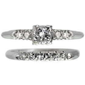 1950s Diamond Wedding Set in 14K White Gold
