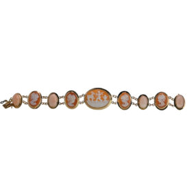 18K Yellow Gold Shell Cameo & Coral Bracelet