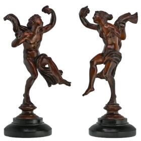 Pair of Diminuative Bronze Bacchanalian Dancers