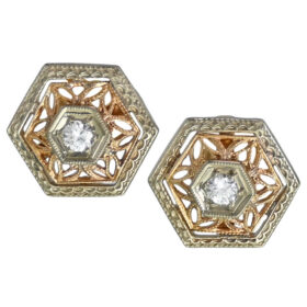 Art Deco Hexagonal Filigree Stud Earrings