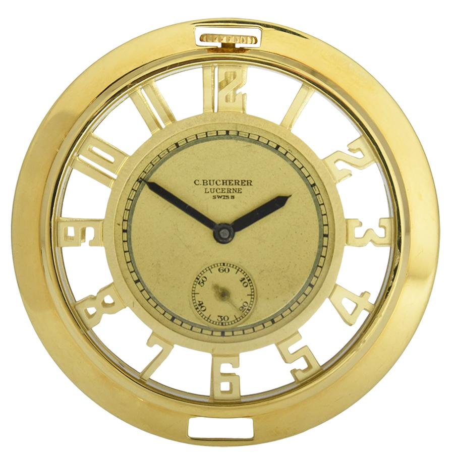 BUCHERER ゴールドトーン 置時計 14K Yellow Gold Pocket Watch by C. Bucherer - Renaissance Antiques
