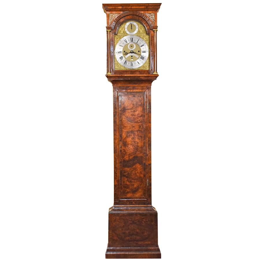 18th Century Burl Walnut Tall Case Clock by John Bushman Renaissance