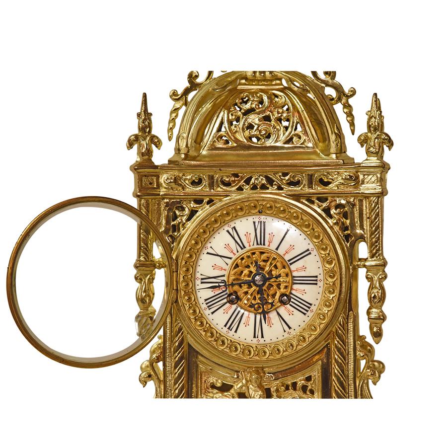 French Gilt Brass Gothic Form Mantel Clock - Renaissance Antiques
