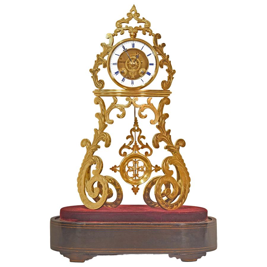 Rare French Scrollwork Skeleton Clock Renaissance Antiques