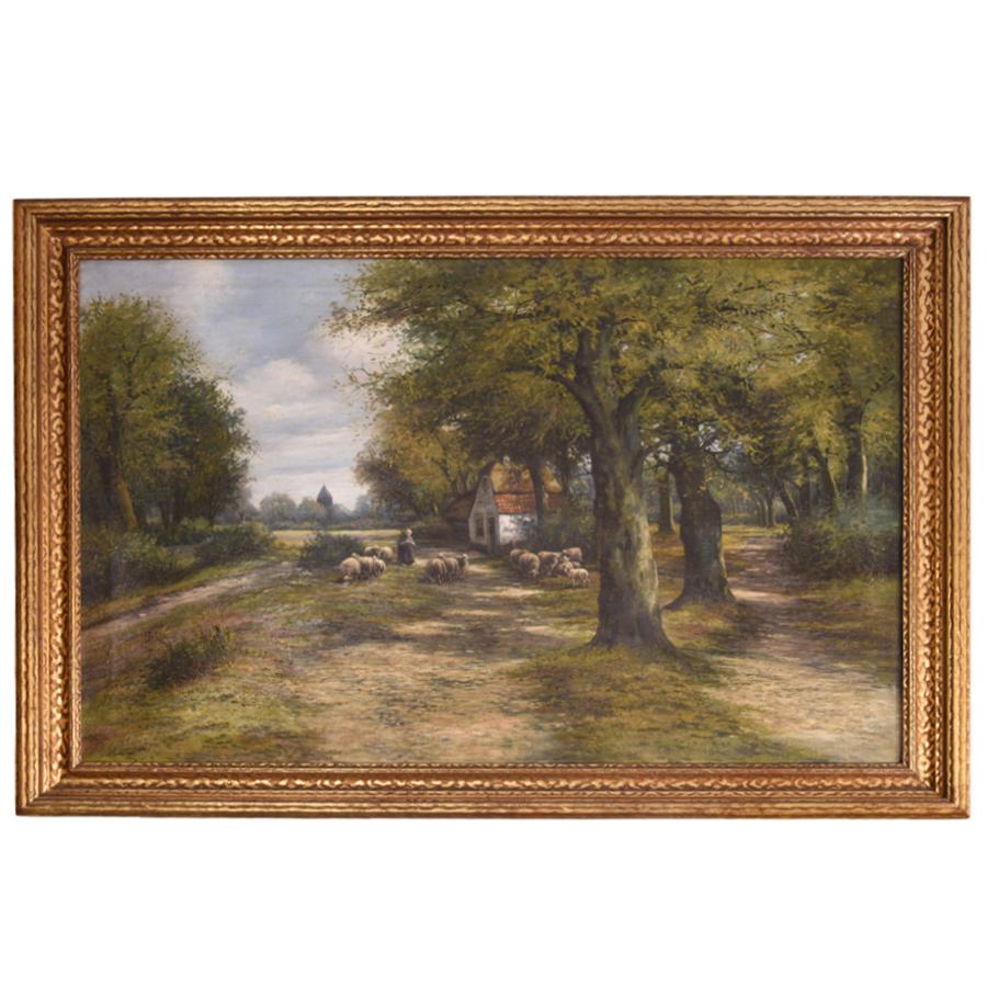 Oil on Canvas Landscape with Sheep and Cottage by W. H. Rupprecht ...