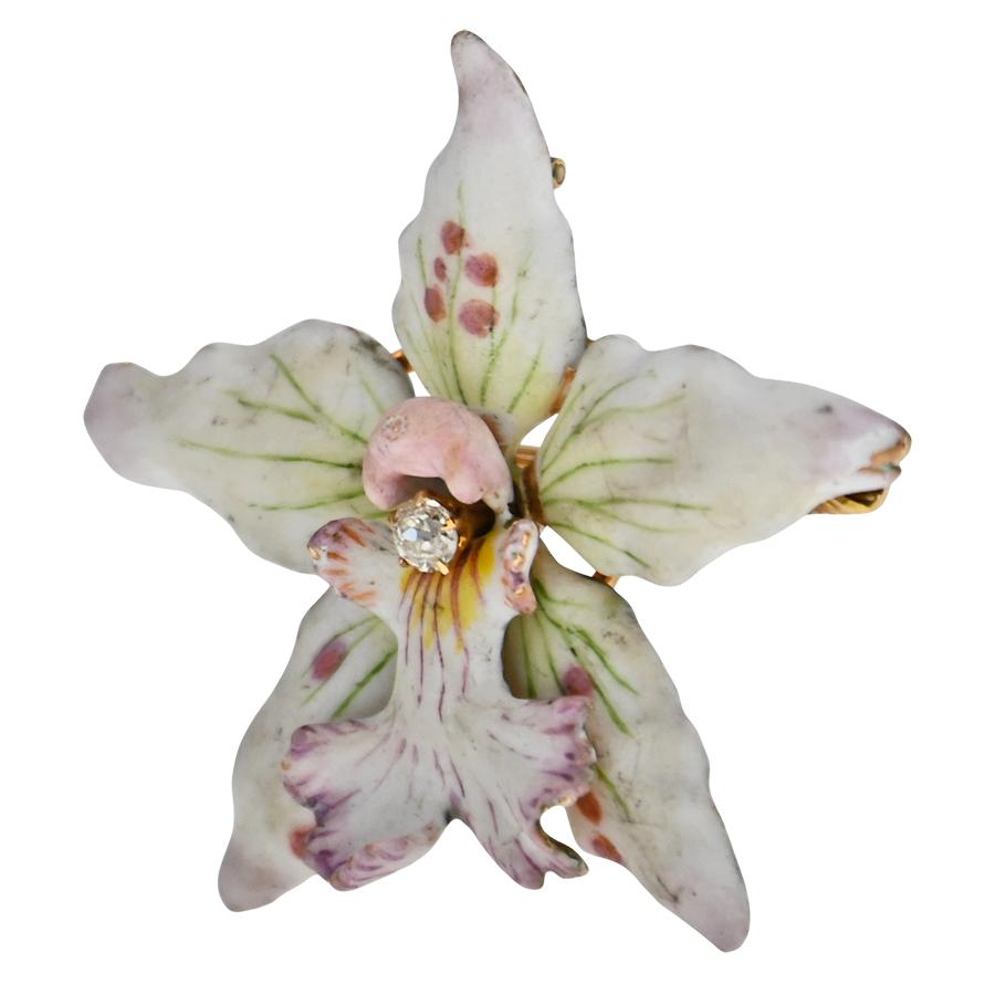 Broche Antique Art Nouveau En Argent - Grande Orchidée - Vintage