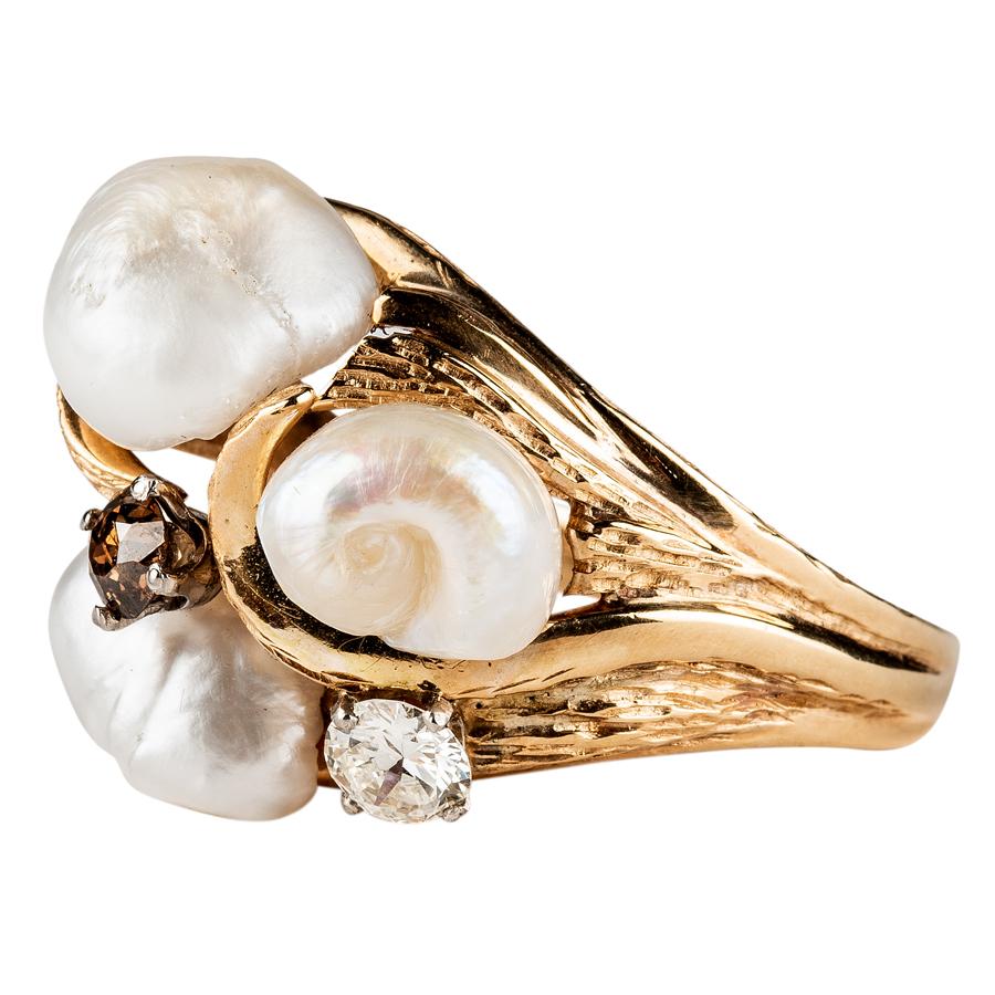 Baroque Freshwater Pearl and Diamond Ring - Renaissance Antiques