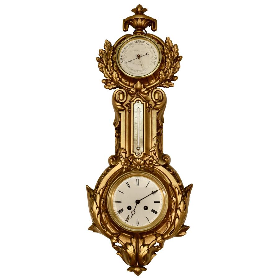French Time and Weather Cartel Clock Renaissance Antiques
