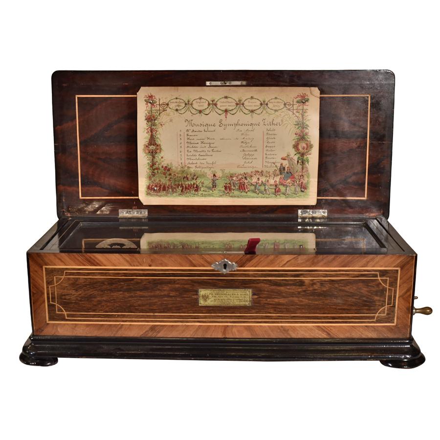 Swiss 13" Cylinder Music Box in Rosewood Case Renaissance Antiques