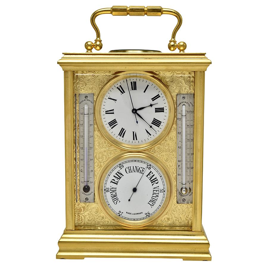 English Time and Weather Carriage Clock Renaissance Antiques
