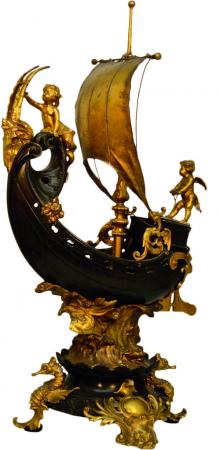 French Gilt and Patinated Bronze Fantasy Galleon