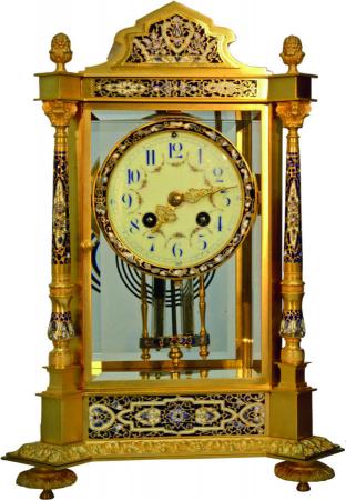 French Gilt Brass and Champlev Clock 