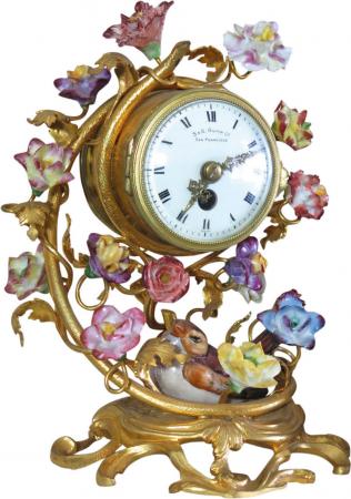 French Meissen Style Porcelain And Gilt Brass Boudoir Clock