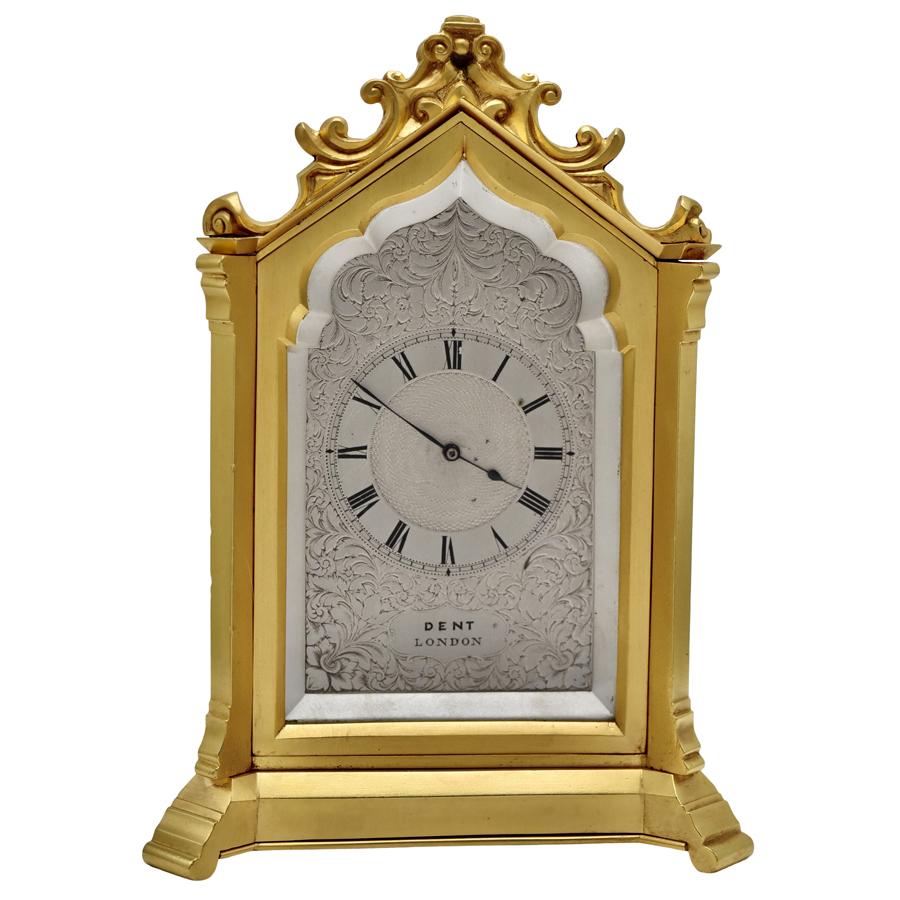 English Gothic Style Desk Clock with Lancet Front by Dent of London ...